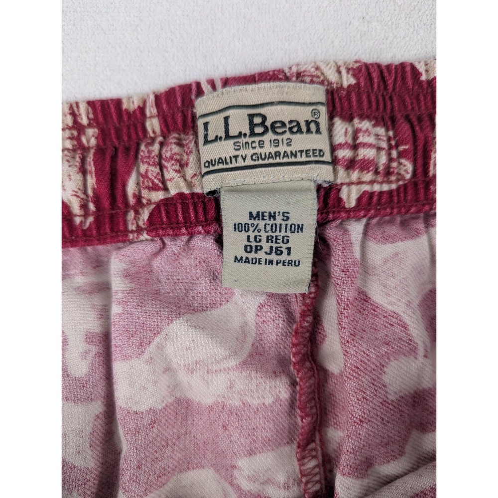 LL Bean Mens Pajama Pants Red Cotton Wildlife Print Deer Fish Lounge LG REG - Picture 7 of 12